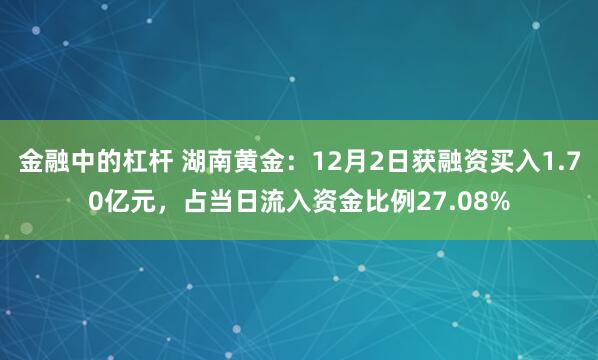 金融中的杠杆 湖南黄金：12月2日获融资买入1.70亿元，占当日流入资金比例27.08%