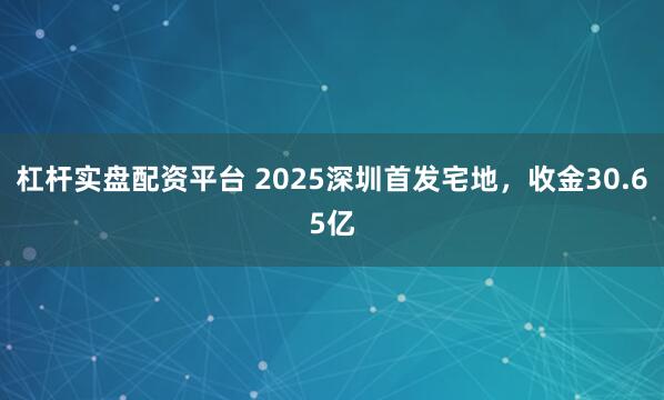 杠杆实盘配资平台 2025深圳首发宅地，收金30.65亿