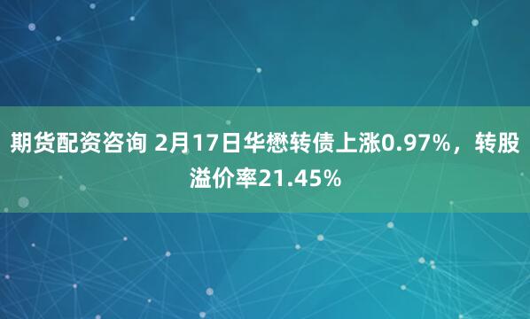 期货配资咨询 2月17日华懋转债上涨0.97%，转股溢价率21.45%